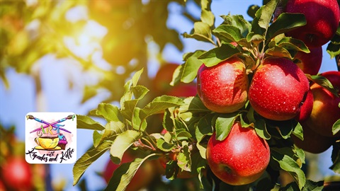 Red apples growing on a tree with the Art with Kupcakes and Koffee logo