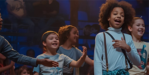 A group of kids on stage in a theater production